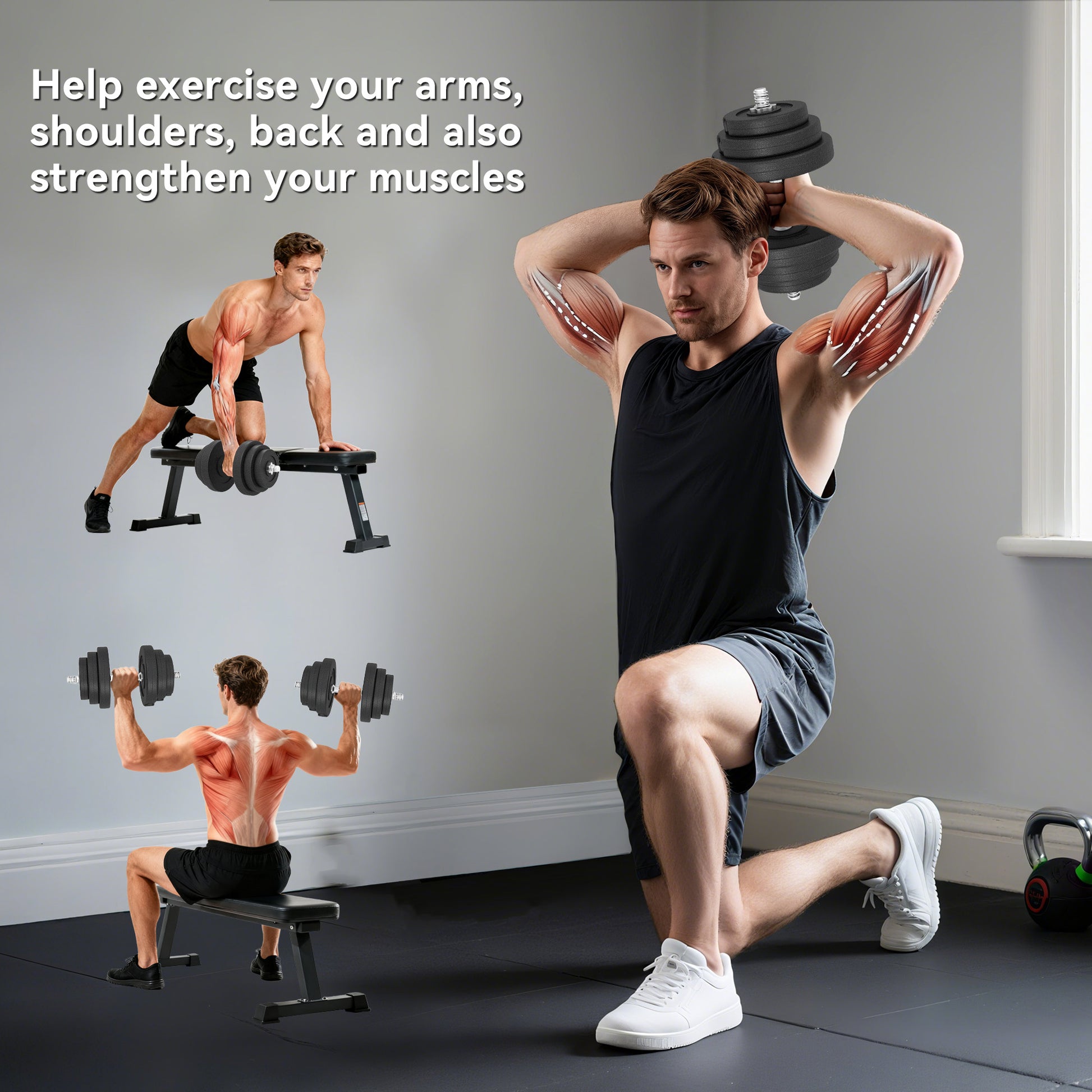 Soozier Adjustable 2 x 44lbs Weight Dumbbell Set for Weight Fitness Training Exercise Fitness Home Gym Equipment, Black (Pair)