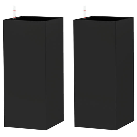 2 Pack Planter Box, 26 Inch Plastic Flower Pots with Water Level Indicator, Drainage Hole and Drain Plug, Black