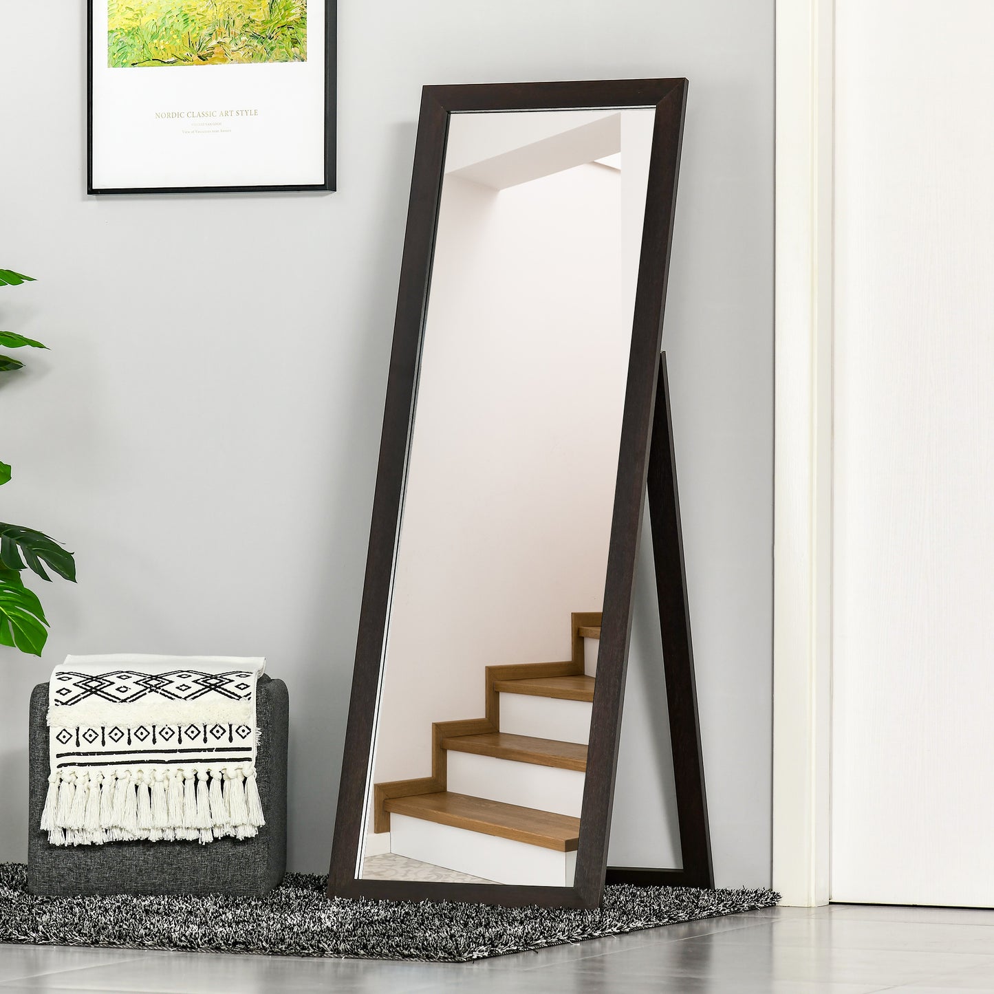 58" x 20" Full Length Mirror with Frame, Floor Standing Mirror, Rectangular Full Body Mirror for Bedroom, Living Room, Brown
