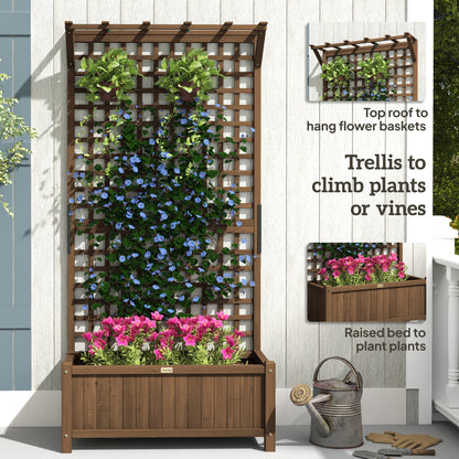 Wood Planter with Trellis for Vine Climbing, Raised Garden Bed, Privacy Screen for Backyard, Patio, Deck, Coffee