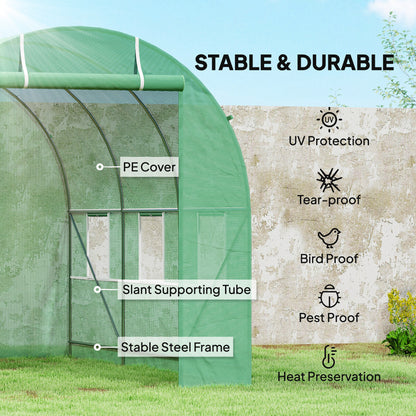 11.5' x 6.6' x 6.6' Walk-in Tunnel Greenhouse Garden Plant Seed Growing Warm House Outdoor Hot House w/ Roll Up Door, Windows, PE Cover Green