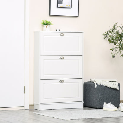 Shoe Cabinet with 3 Flip Drawers, Narrow Shoe Storage Cabinet, Holds 12 Pairs for Entryway, Hallway, White