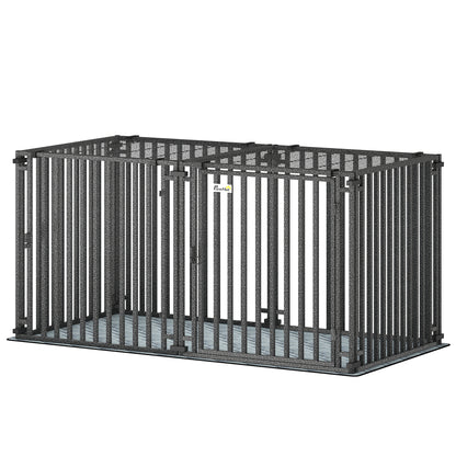 55 Inch Heavy Duty Dog Crate, Extra Large Metal Dog Cage Kennel with Mat for Large Breeds, Modular Puppy Playpen