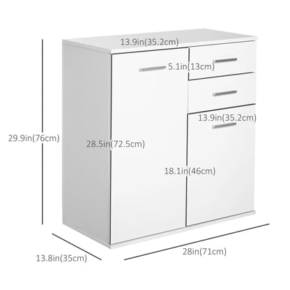 High Gloss Sideboard with 2 Drawers and 2 Doors, Buffet Cabinet with Adjustable Shelf, Coffee Bar Cabinet with Storage, White