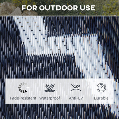 Reversible Outdoor RV Rug, 9' x 18' Patio Floor Mat, Plastic Straw Rug, Dark Blue and White