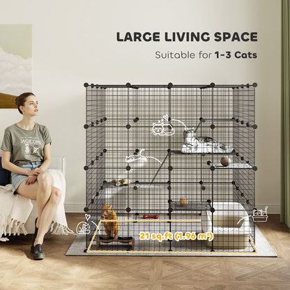 4-Tier 55" Cat Cage Indoor with Platforms, Ramps, Accessories, for 1-3 Cats, Indoor Use, Black