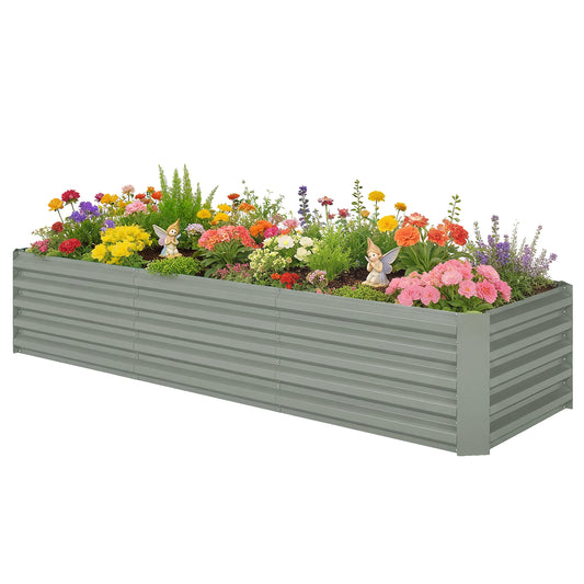 8 x 2.6 x 1.5ft Galvanized Raised Garden Bed, Reinforced Outdoor Planter Box with Open Bottom, Light Grey