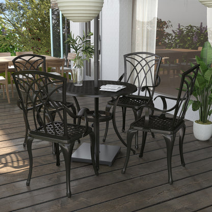 5 Pieces Outdoor Dining Set, Cast Aluminium Patio Table and Chairs with Parasol Hole, Patio Dining Set for 4, Brown