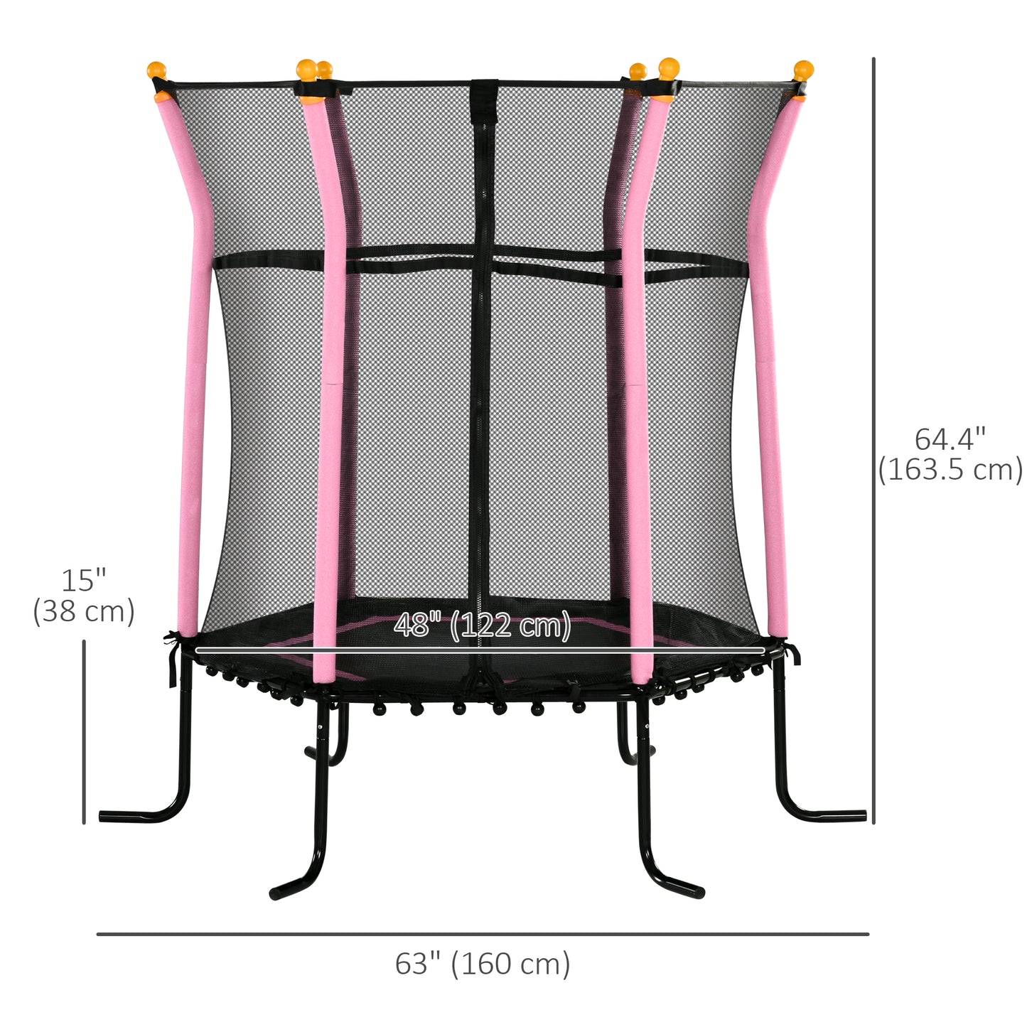 Soozier 63" Kids Trampoline Mini Indoor Bouncer Jumper with Enclosure Net Elastic Thick Padded Pole Gift for Child Toddler Age 3-6 Years Old Pink