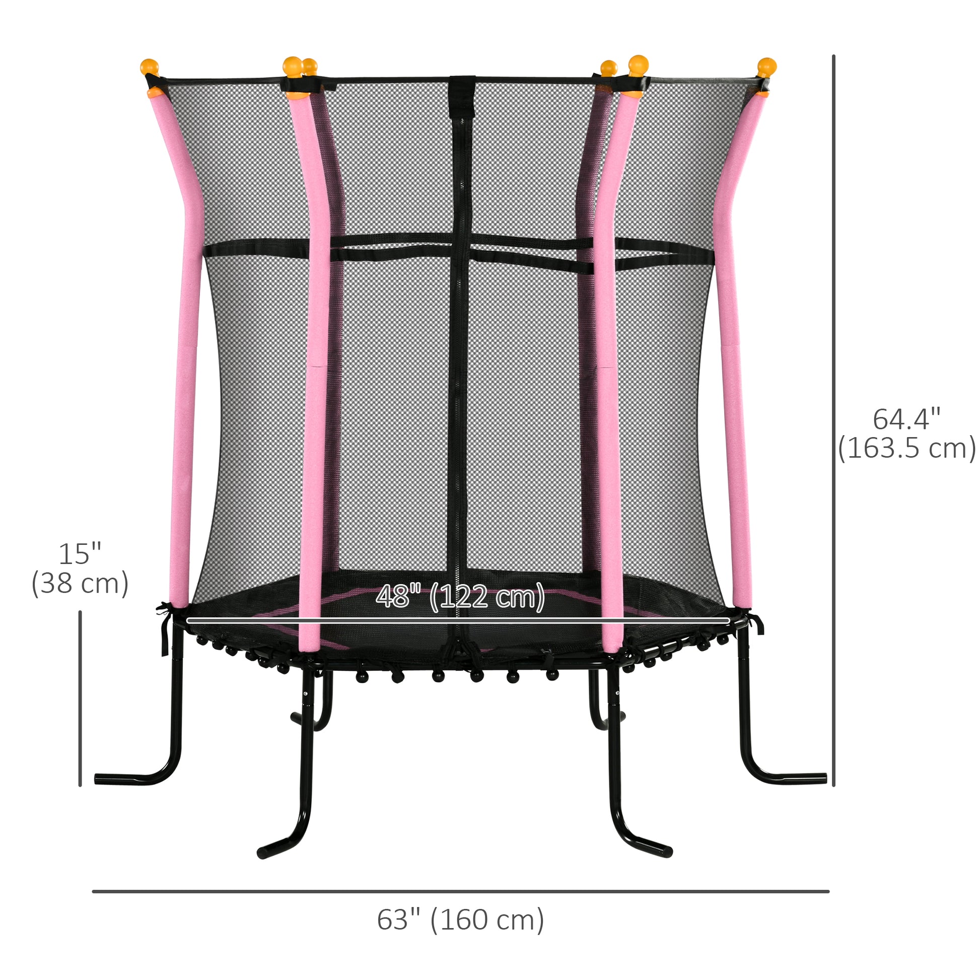 Soozier 63" Kids Trampoline Mini Indoor Bouncer Jumper with Enclosure Net Elastic Thick Padded Pole Gift for Child Toddler Age 3-6 Years Old Pink