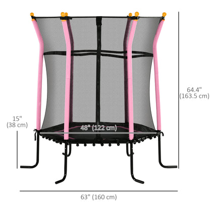 Soozier 63" Kids Trampoline Mini Indoor Bouncer Jumper with Enclosure Net Elastic Thick Padded Pole Gift for Child Toddler Age 3-6 Years Old Pink