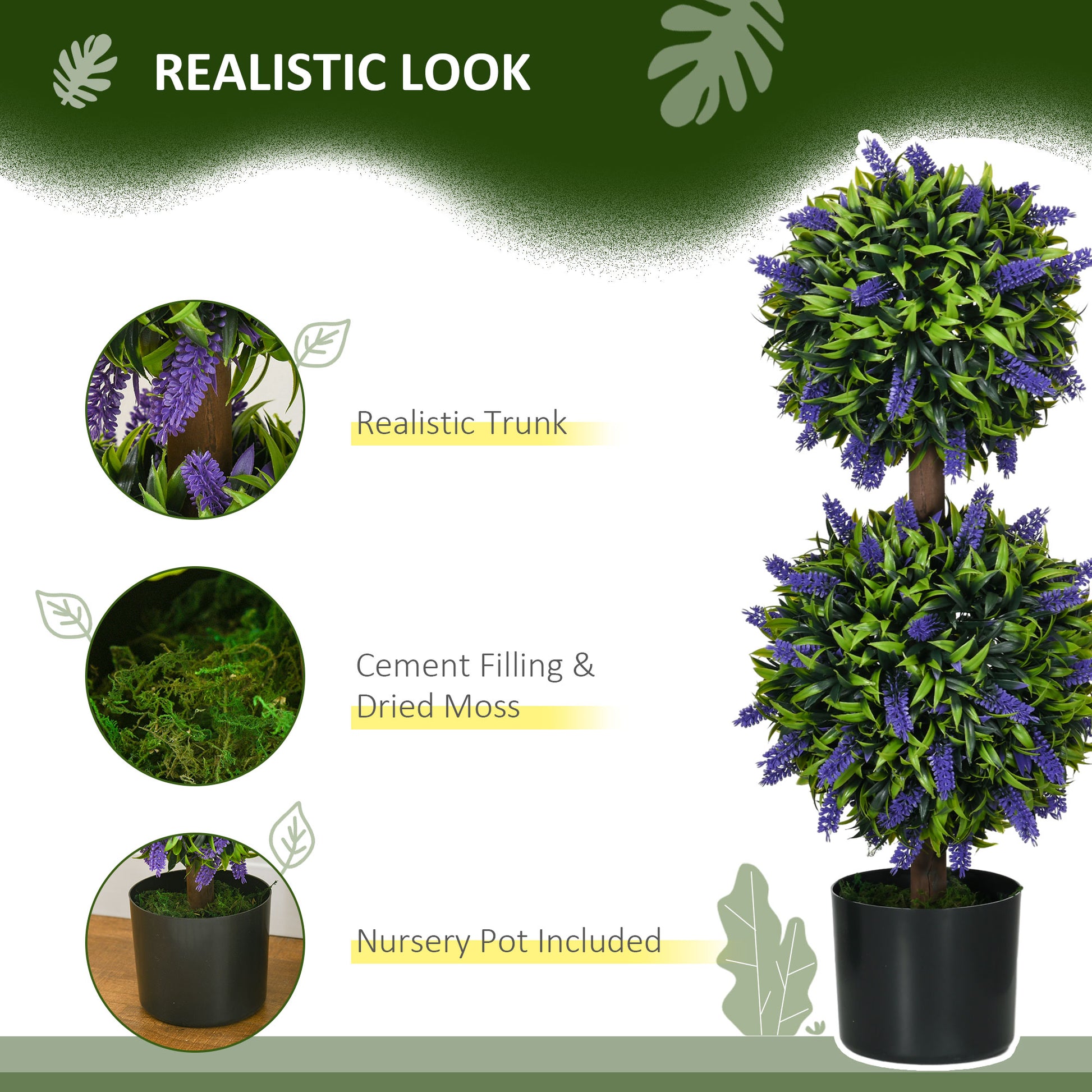 2.3ft Set of 2 Artificial Plants, Lavender Flowers Ball Trees with Pot, for Home Indoor Outdoor Decor
