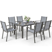 7 Piece Outdoor Dining Set with Rectangular Table and 6 Stackable Chairs, for Backyard, Lawn, Deck, Balcony, Pool Side