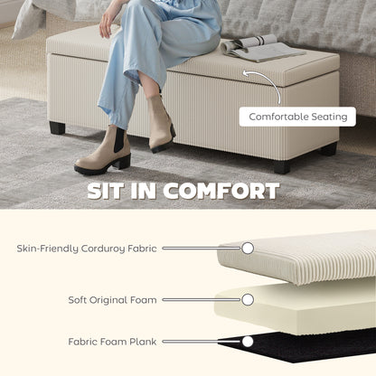 44 Inches Ottoman with Storage, Lid, Legs, Corduroy End of Bed Bench for Living Room, Bedroom, Entryway, Beige