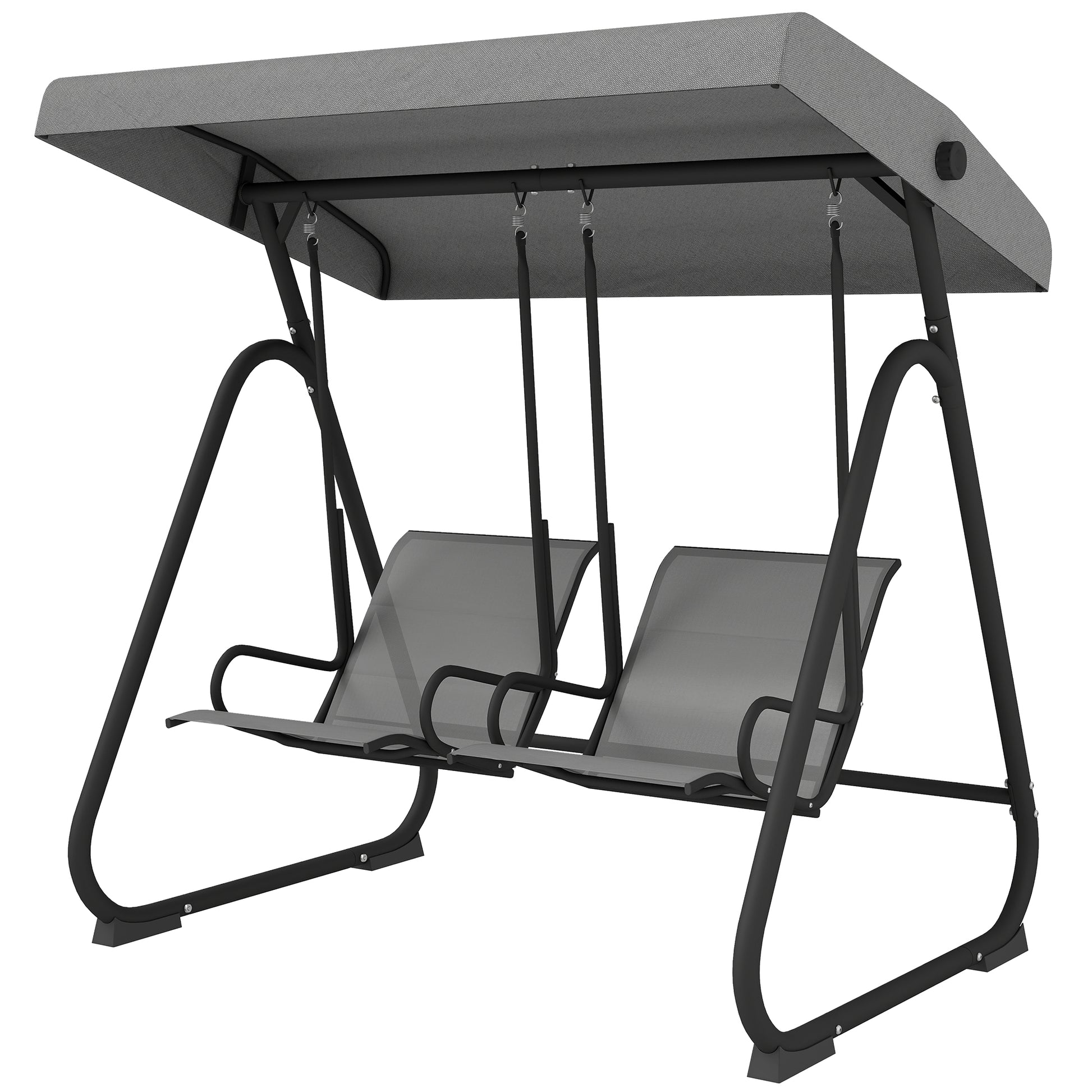 Patio Swing Chair w/Adjustable Canopy Outdoor Porch Swing Glider w/Dual Independent Seats 2-Seat Grey