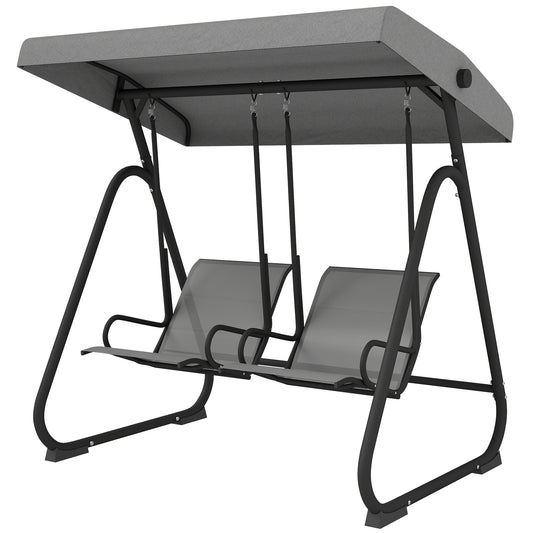 Patio Swing Chair w/Adjustable Canopy Outdoor Porch Swing Glider w/Dual Independent Seats 2-Seat Grey