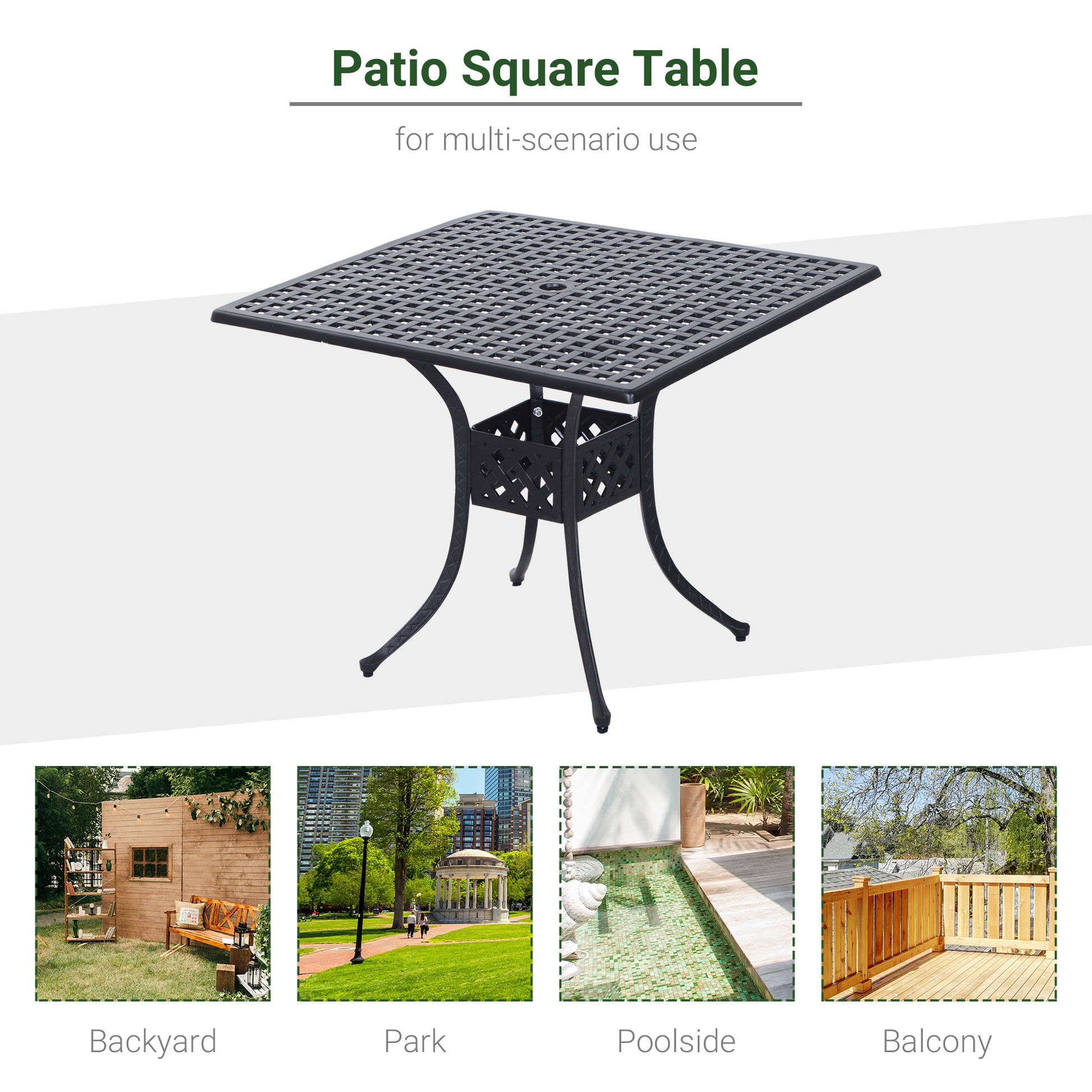 36" Patio Dining Table, Outdoor Bistro Table with 2" Umbrella Hole, Cast Aluminum Frame, For Garden, Balcony, Black