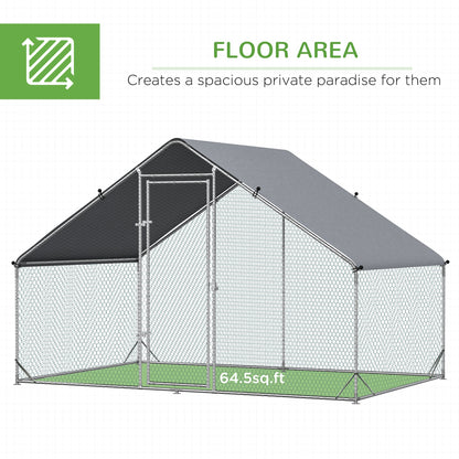 9.8' x 6.6' x 6.6' Chicken Coop Cage, Outdoor Hen House w/Cover & Lockable Door