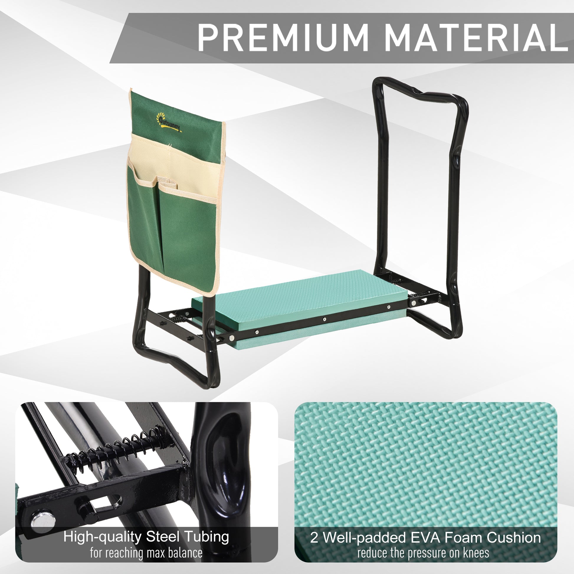 Garden Kneeler and Seat, Foldable Gardening Stool Bench with Thick EVA Foam Kneeling Pad and 1 Large Tool Pouch, Green