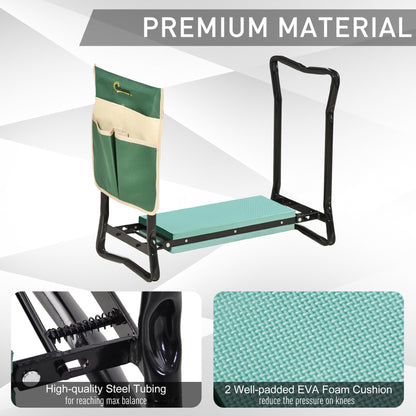Garden Kneeler and Seat, Foldable Gardening Stool Bench with Thick EVA Foam Kneeling Pad and 1 Large Tool Pouch, Green