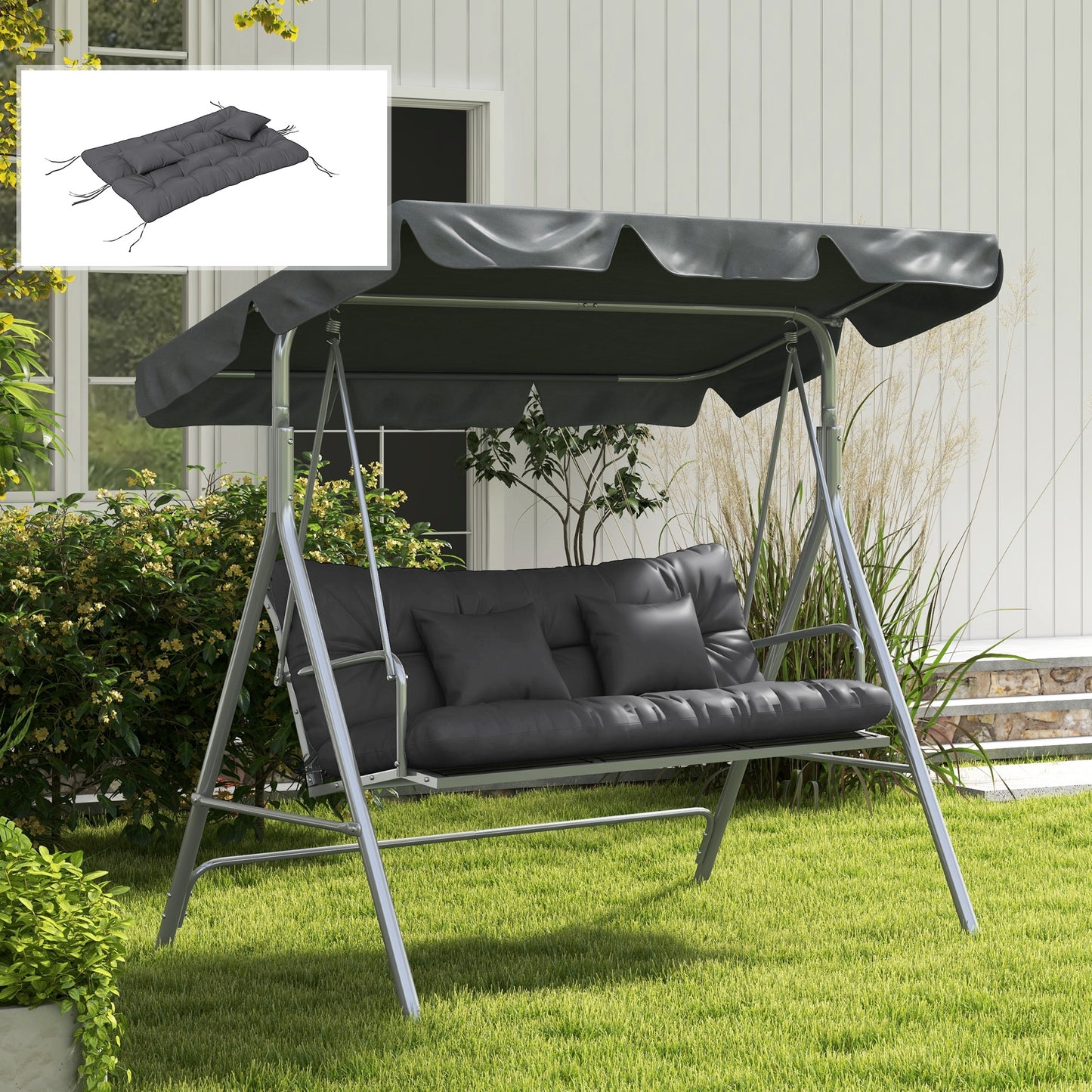 4-Piece Back and Seat Cushion Pillows Replacement and Pillows, Patio Chair Cushions Set with Ties, Grey
