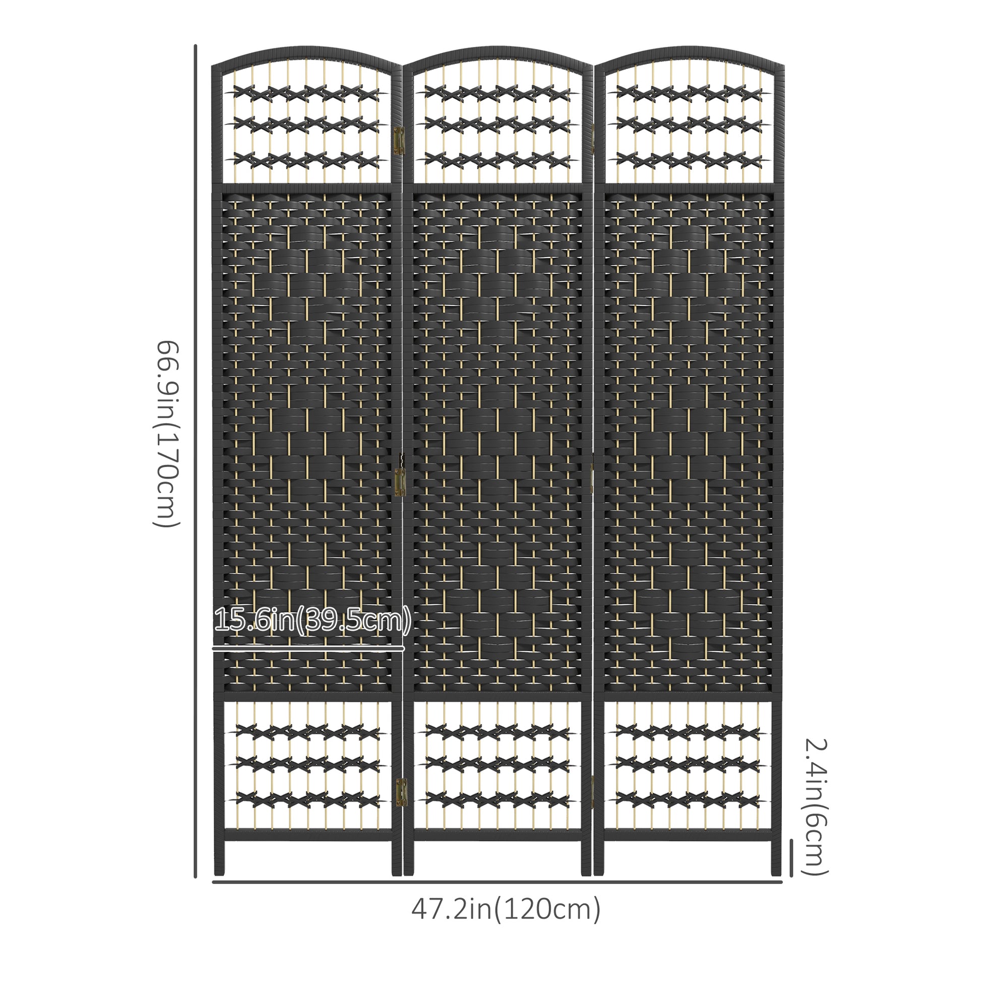 3 Panel Folding Room Divider, Portable Privacy Screen, Wave Fiber Room Partition for Home Office, Black