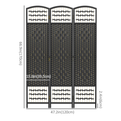 3 Panel Folding Room Divider, Portable Privacy Screen, Wave Fiber Room Partition for Home Office, Black