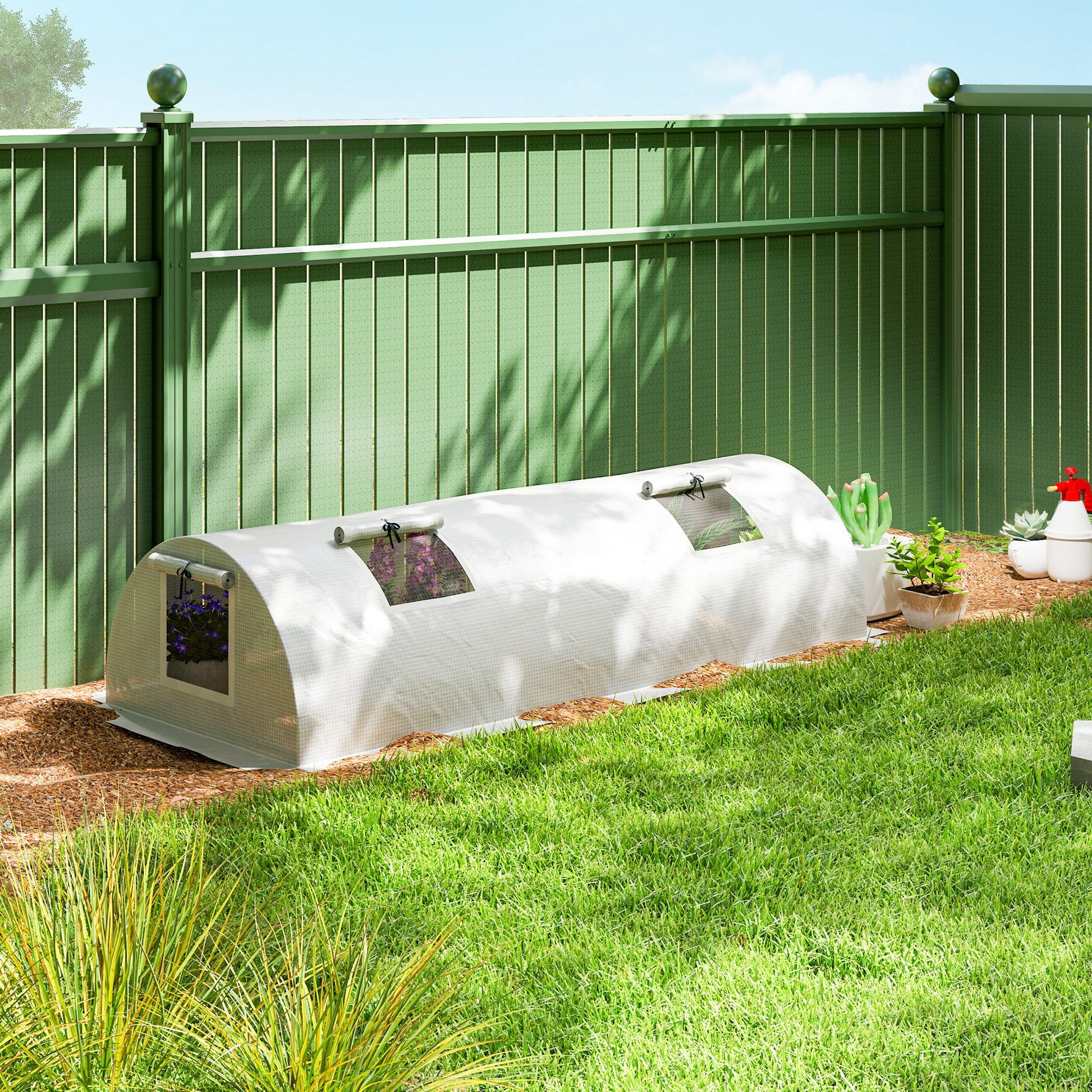 Portable Mini Greenhouse, Tunnel Growing Tent with 5 Mesh Windows and Steel Frame,7' x 3' x 2', White