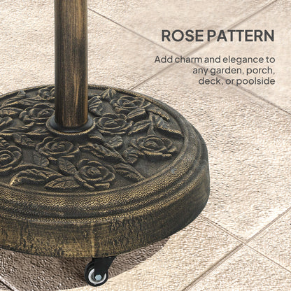 46 lbs Resin Round Patio Umbrella Base, Umbrella Stand with Wheels, Outdoor Umbrella Stand for 1.3"/1.5"/1.9" Umbrella Poles for Outdoor, Lawn, Poolside, Bronze