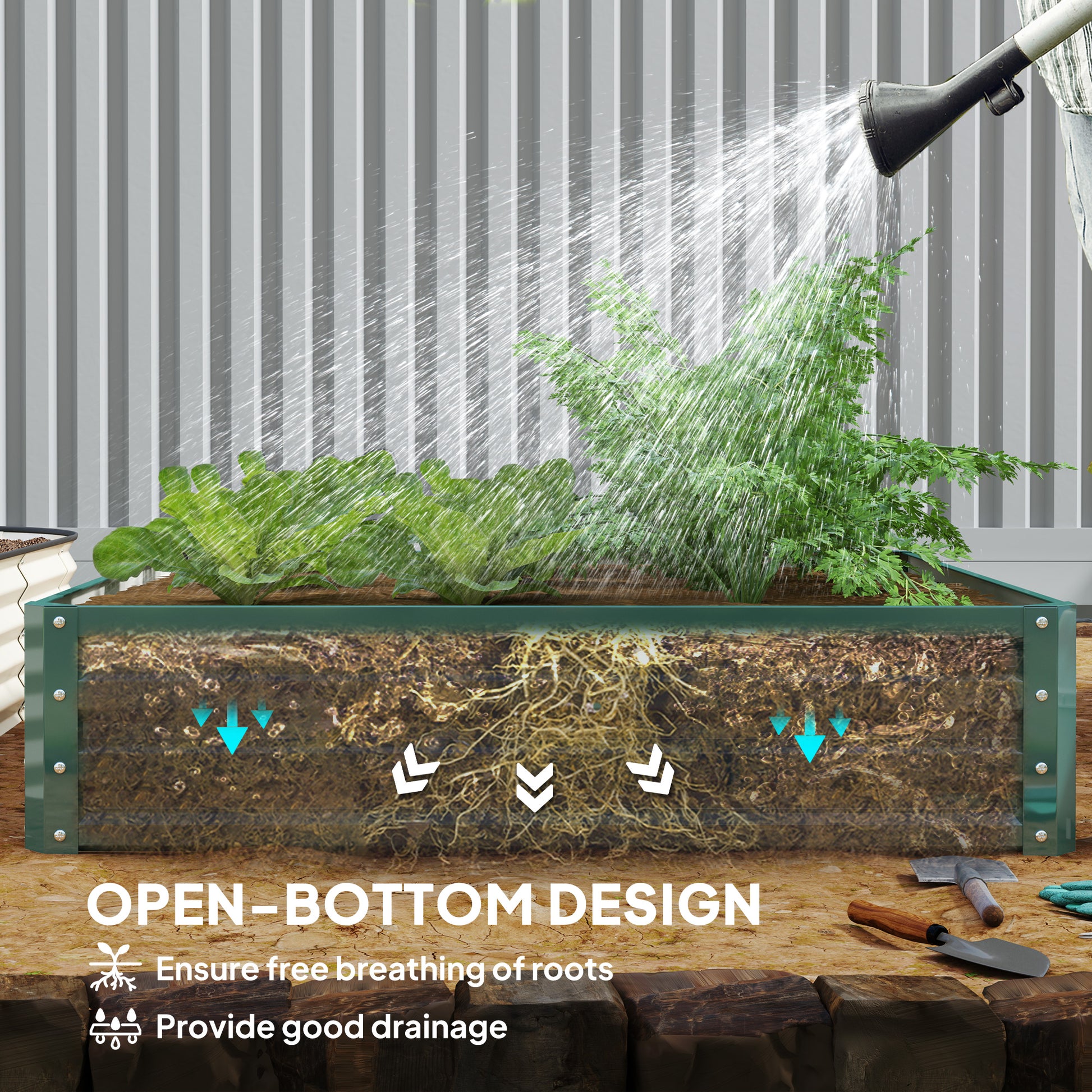 4' x 4' x 1' Raised Garden Bed Galvanized Steel Planter Box for Vegetables, Flowers, Herbs, Green