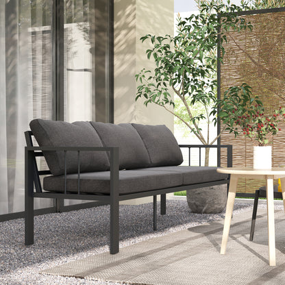 3-Seat Aluminum Outdoor Couch Patio Sofa with Cushions, Wide Seat, Armrests for Garden, Backyard, Balcony, Dark Grey