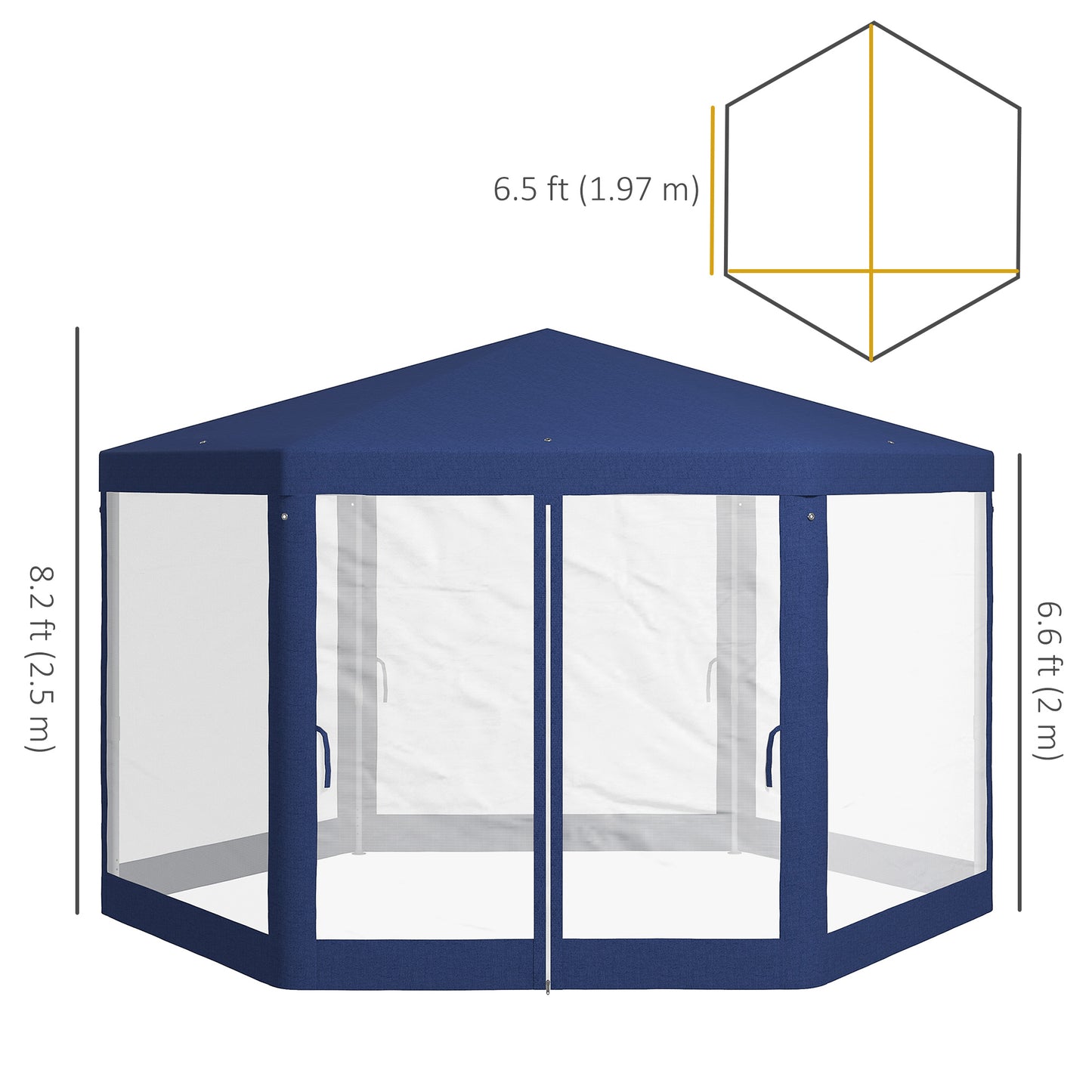 Hexagon Party Tent, Patio Gazebo with Netting Mesh, Blue