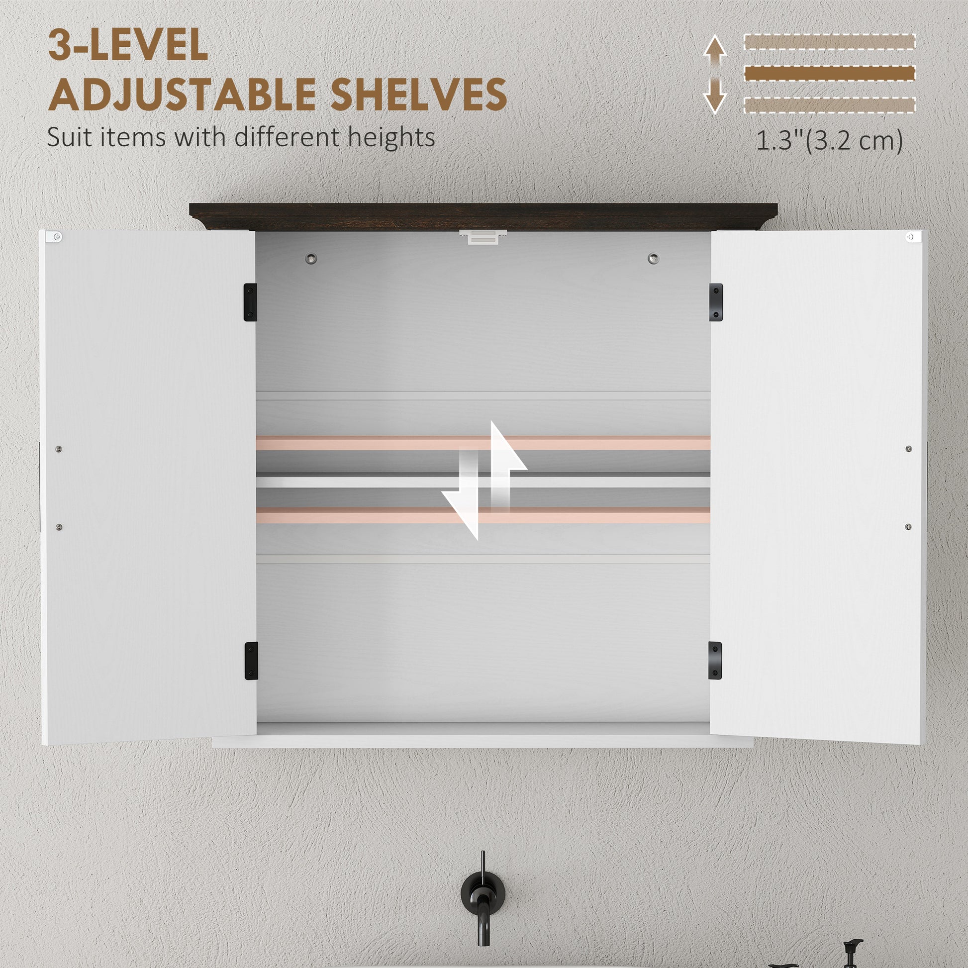 Bathroom Wall Cabinet, Farmhouse Medicine Cabinet Wall Mounted with 2 Doors and Adjustable Shelf, White