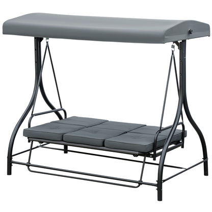 Convertible Patio Swing Bed with Canopy and Cushions, 3 Seater Porch Swing for Outdoor, Backyard, Garden, Dark Grey