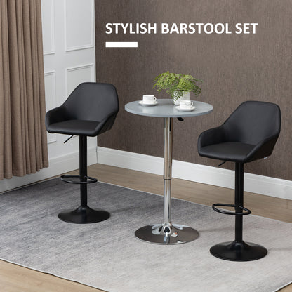Adjustable Bar Stools Set of 2, Swivel Barstools with Footrest and Back, PU Leather and Steel Round Base, Black