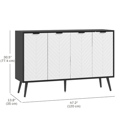Modern Sideboard and Buffet, Dining Room Cabinet with Adjustable Shelves and 4 Doors, Black