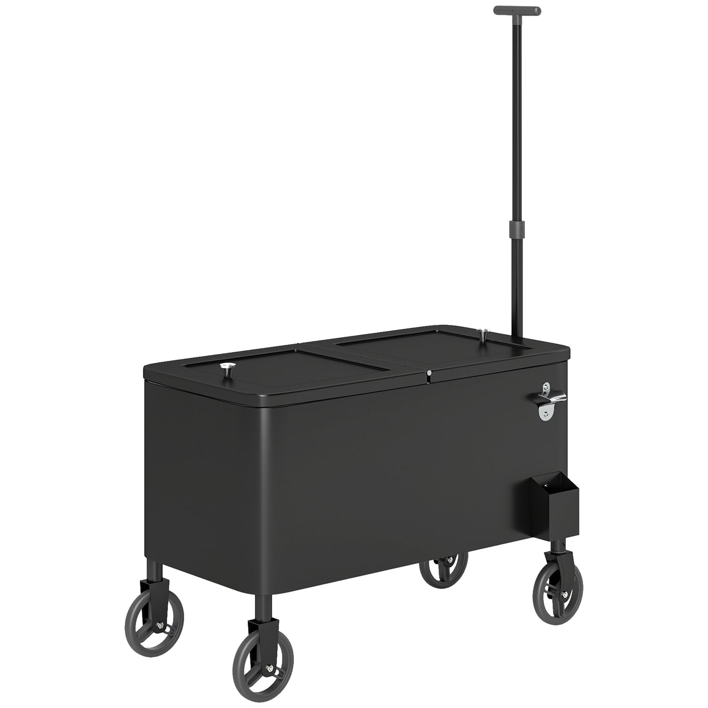 80-Qt Outdoor Patio Cooler Cart, Rolling Ice Chest with Adjustable Handle, Wheels, Bottle Opener, Drainage, Outdoor Beverage Cooler Bar Cart for Party BBQ Camping, Black