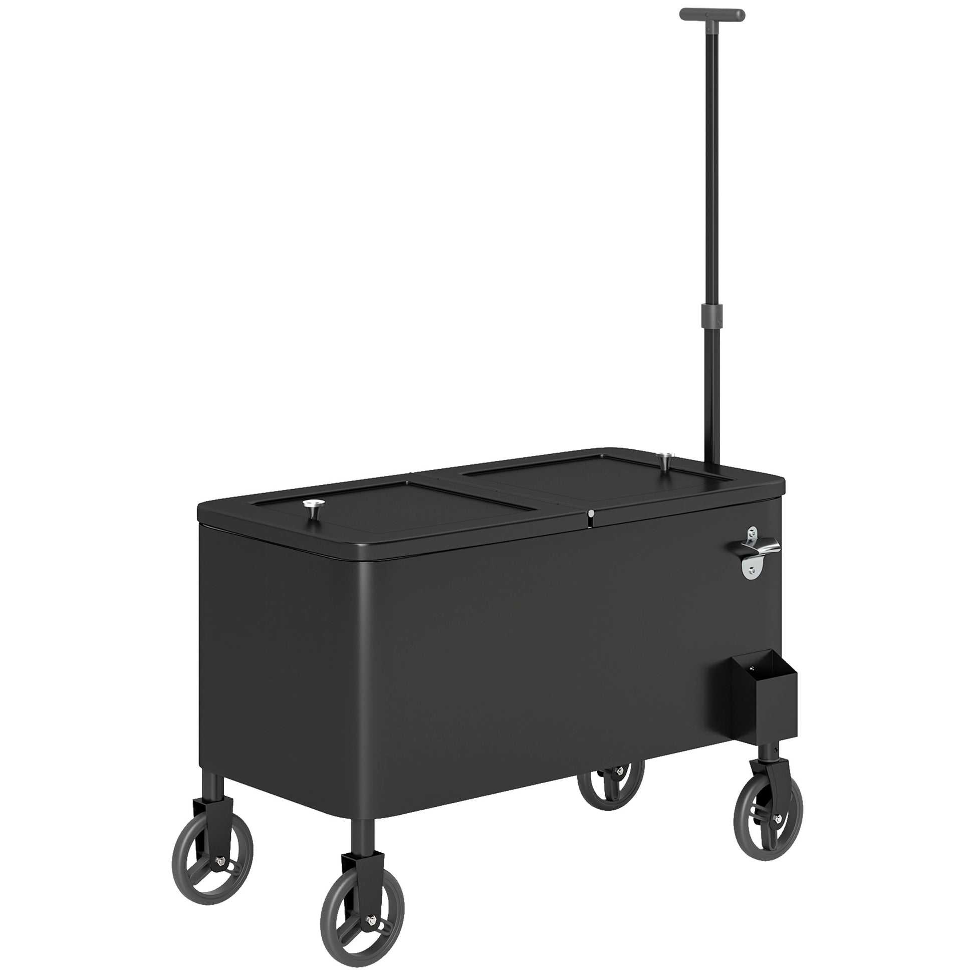 80-Qt Outdoor Patio Cooler Cart, Rolling Ice Chest with Adjustable Handle, Wheels, Bottle Opener, Drainage, Outdoor Beverage Cooler Bar Cart for Party BBQ Camping, Black