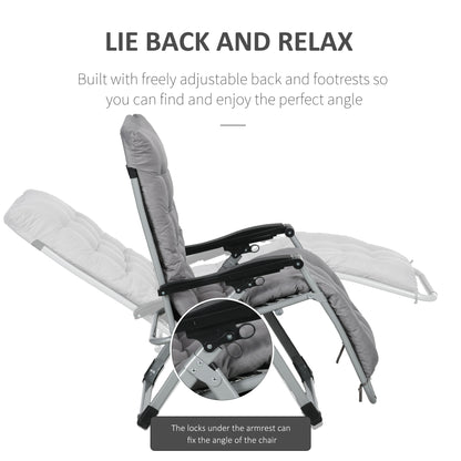Folding Garden Chairs Set of 2, Reclining Zero Gravity Chair, Sun Lounger with Cushion and Headrest, Dark Grey