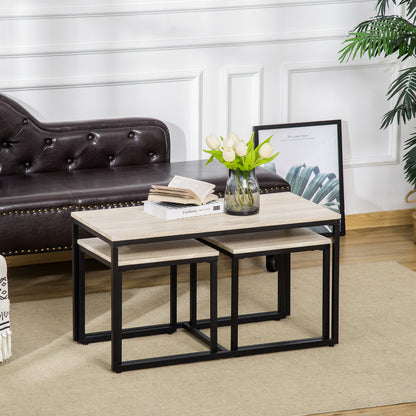 Nesting Coffee Table Set of 3, Modern End Tables with Black Metal Frame for Living Room Home Furniture, Natural