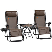 Zero Gravity Chair Set of 2 Patio Chair with Side Table Cupholders and Pillows for Pool, Backyard, Lawn, Beach, Brown