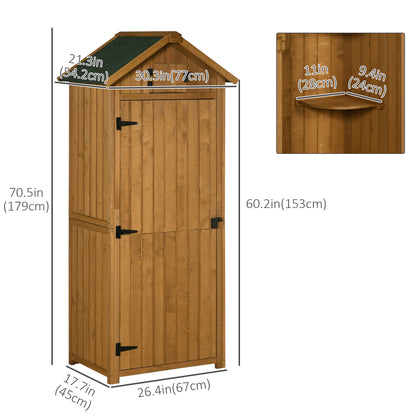 30" x 21" x 71" Garden Storage Shed, Outdoor Tool Utility Storage House with 3 Tier Shelves and Roof, Brown