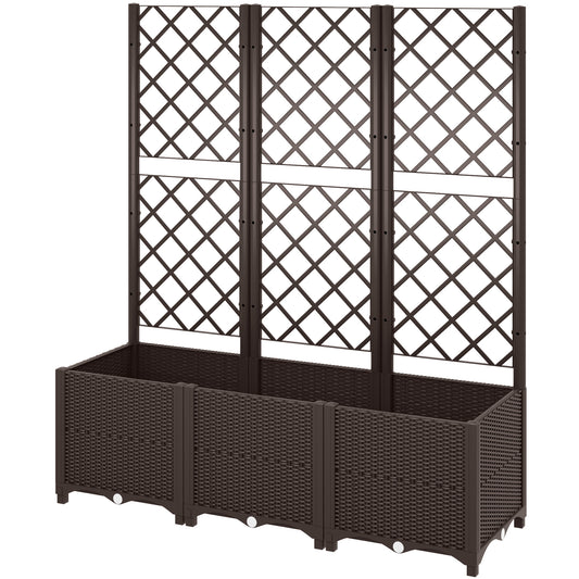 Raised Garden Bed with Trellis, Plastic Raised Flower Bed with Drainage Holes and Drain Plugs