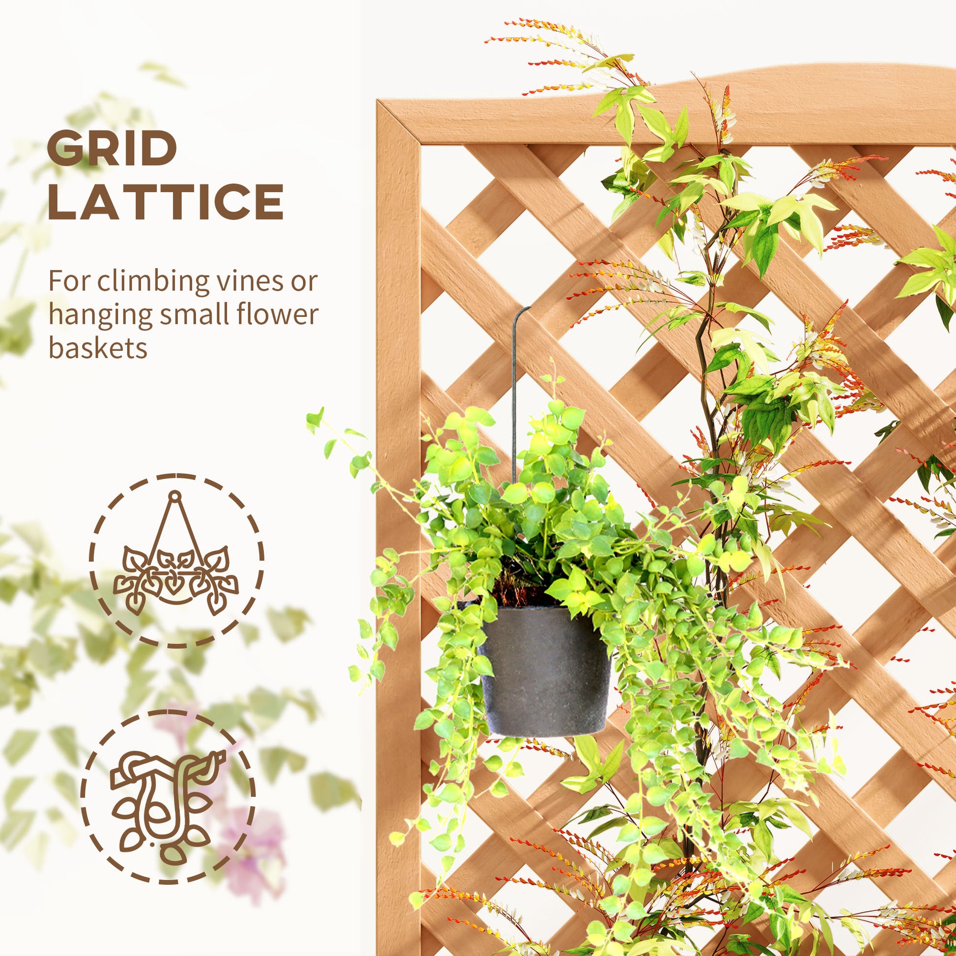Wood Planter with Trellis for Vine Climbing, Raised Garden Bed to Grow Vegetables for Backyard, 30" x 14" x 67", Brown