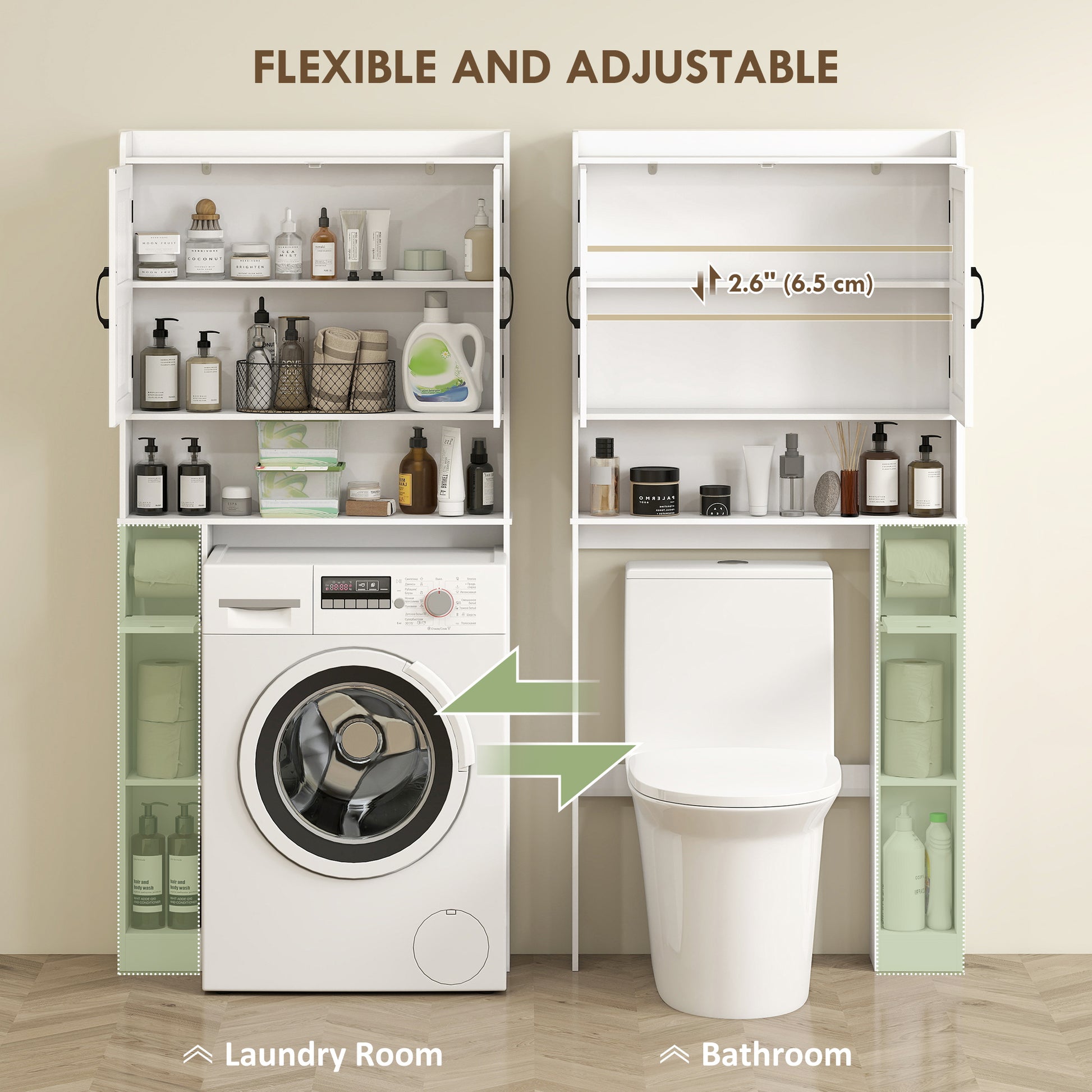 Over the Toilet Storage Cabinet, Bathroom Organizer with Adjustable Shelf, Toilet Paper Holder for Bathroom, Laundry