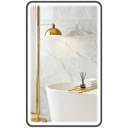 40" x 24" Bath Mirror with LED Lights, Wall Mounted Restroom Mirror, 3 Colours, Dimmable, Horizontal/Vertical, Black
