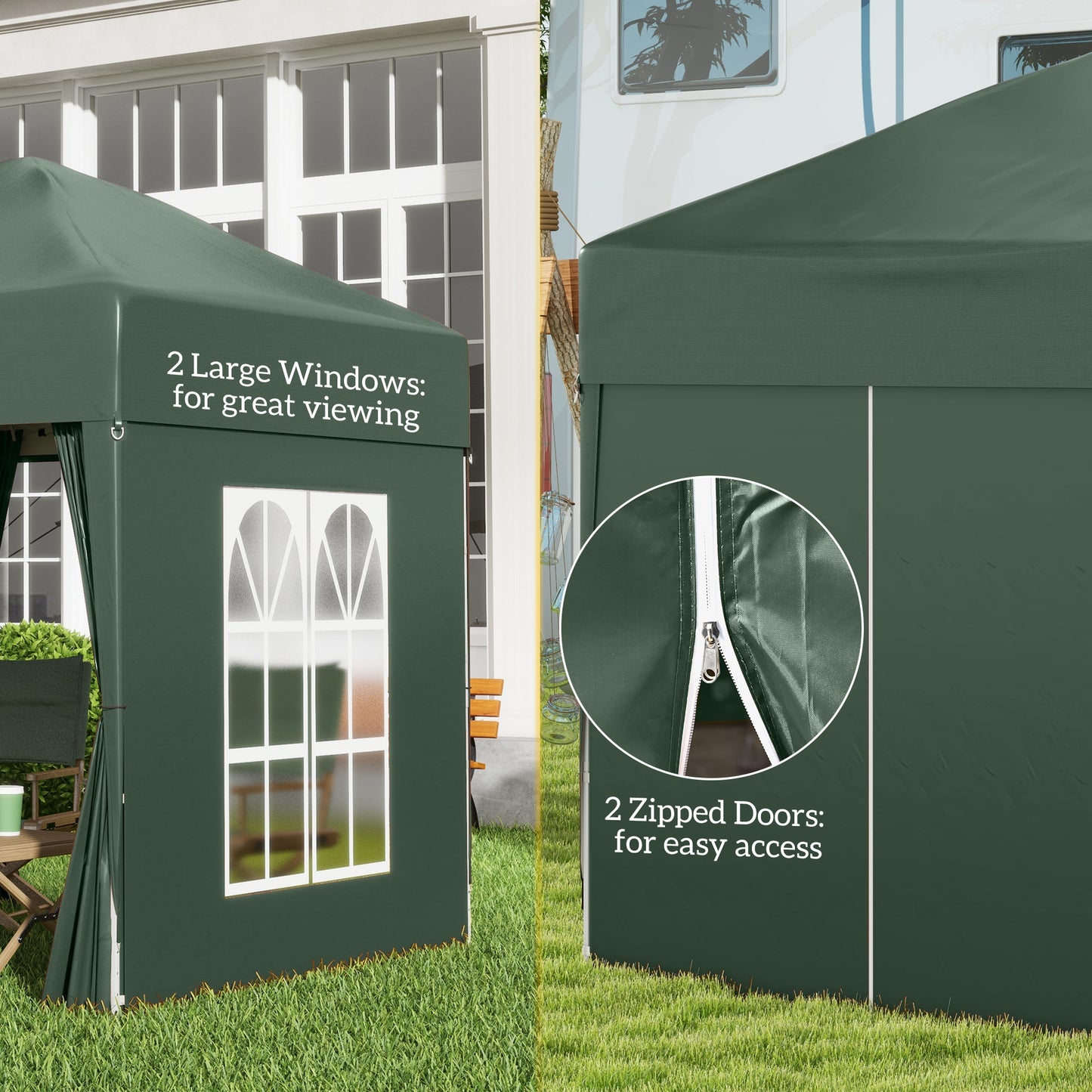 6.6'x6.6' Pop Up Canopy Tent with Sidewalls, Instant Sun Shelter Camping Gazebo with Carry Bag, for Outdoor, Garden, Patio, Green