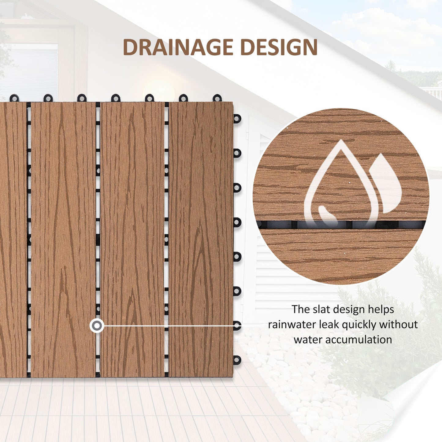 Outdoor Tiles, 11 Pack 12" x 12" WPC Interlocking Deck Tiles Waterproof and Non-slip