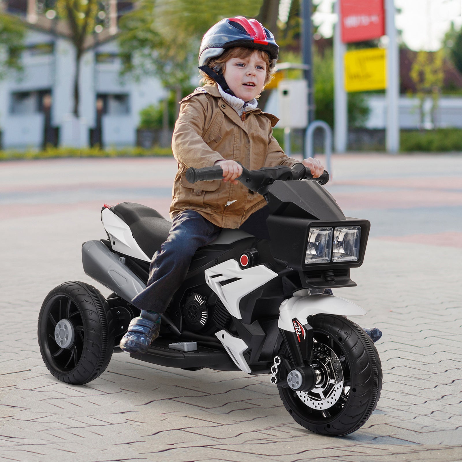 Aosom Kids Electric Pedal Motorcycle Ride-On Toy 6V Battery Powered w/ Music Horn Headlights Motorbike for Girls Boy White