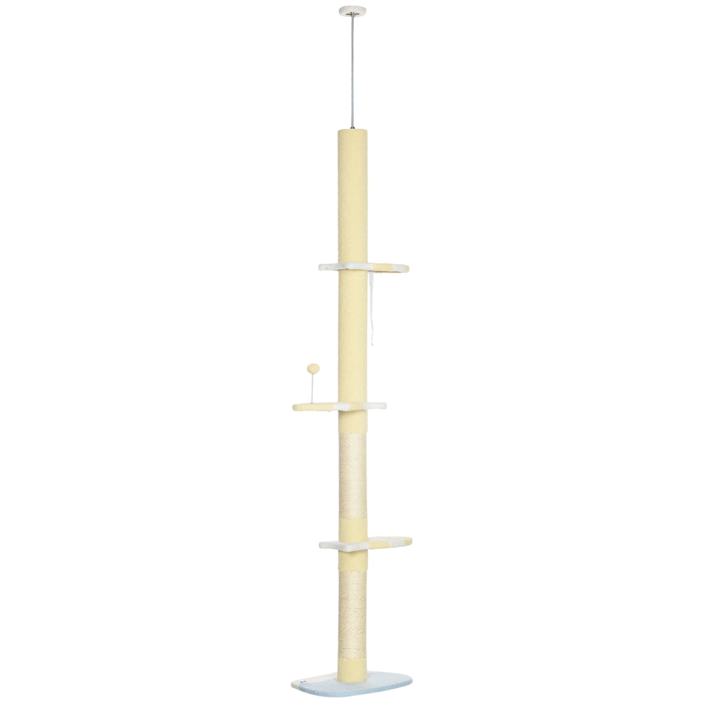 87"-102" Floor to Ceiling Cat Tree w/ Sisal Scratching Posts, Anti-tip Kit, Perches, Toy Ball, Yellow